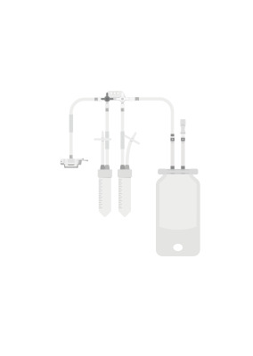 TakeOne® Flex collection container - 2 × 60 mL PETG bottle manifold - MiniSart® Vent Filter - TPE (C-Flex®)