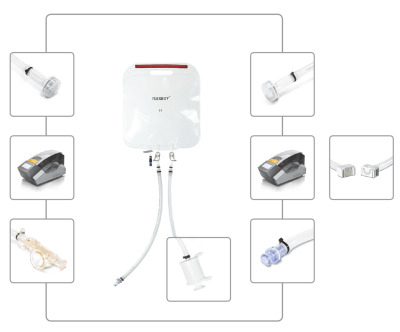 Flexboy® 2D Bag - press in plug - press in plug with test line for point of use leak/integrity test - 3 L